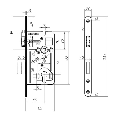 Gege 170 PZ 72/55/8 F=20 / корпус врезного замка от компании Аблой за 1 226 руб.